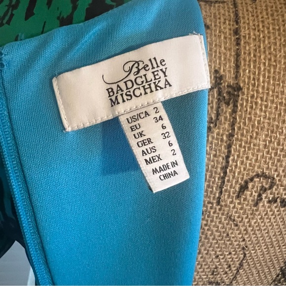 Belle Badgley Mischka Sz 2 Dress Blue Green A Line Flare Starry Night Art Wear - Picture 11 of 12